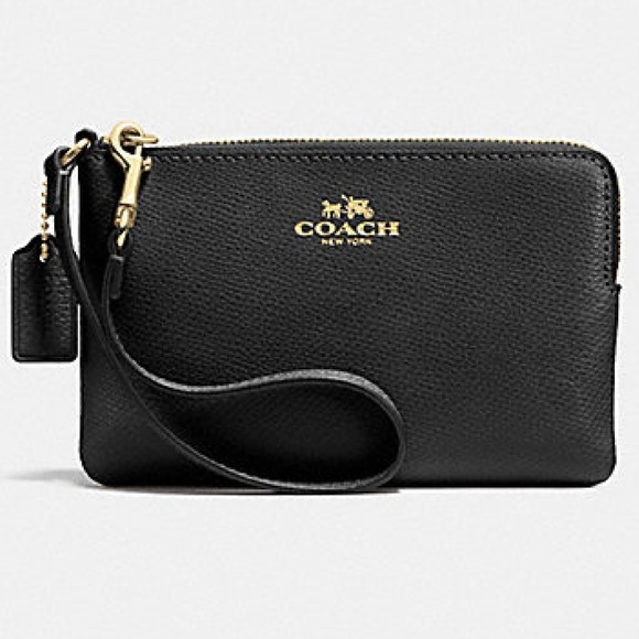 Coach Handbags - COACH Corner Zip Wristlet F53429 Black Crossgrain